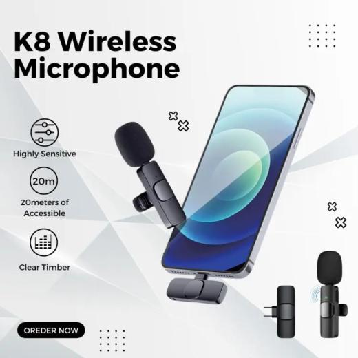 K8 Wireless Microphone for YouTube Vlogging, Video Recording Online Classes with Noise Cancellation Mic Supports ( Type C) — Phone & Accessories — ছবি 2 — inLantern বাংলাদেশ